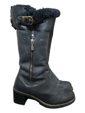 Winter genuine shearling wool leather high heel boot Quebec Saute-Mouton